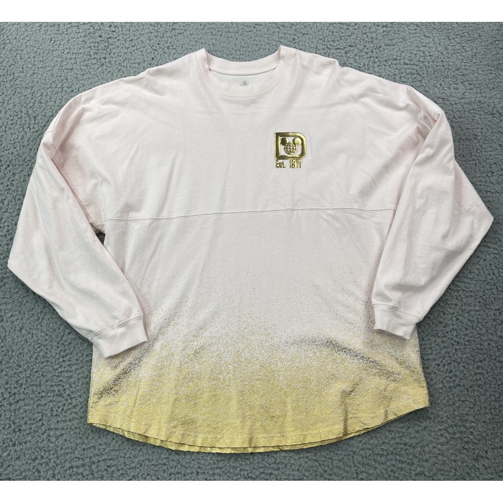 Walt Disney World Womens XL Spirit Jersey Pink Gold Ombre Long Sleeve Shirt